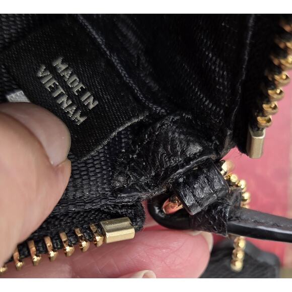 Coach Corner Zip Wristlet CBP22 Gold Black Leopard Print Pebble Leather - Picture 6 of 8